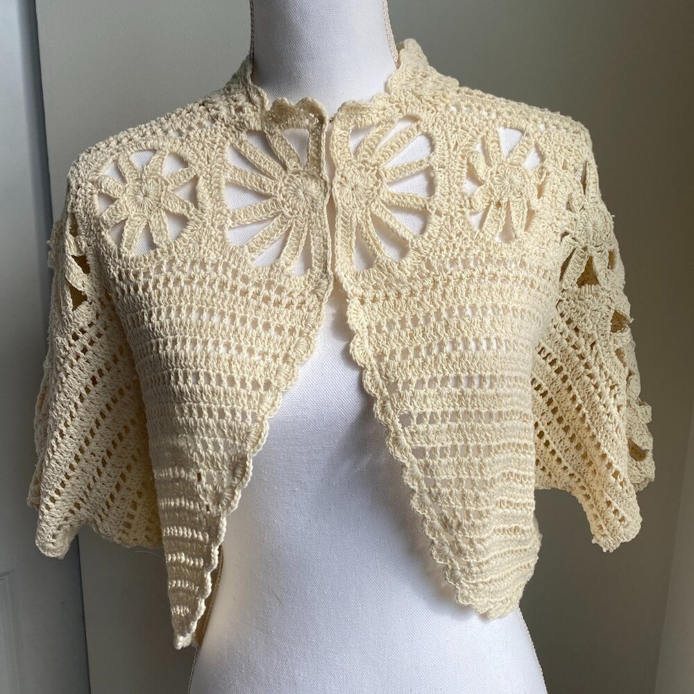 Maeve Anthropologie Crochet Bolero Shrug Ivory Boho One Size NWT